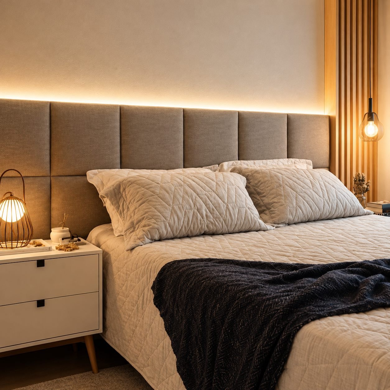Cabeceira modulada com iluminação